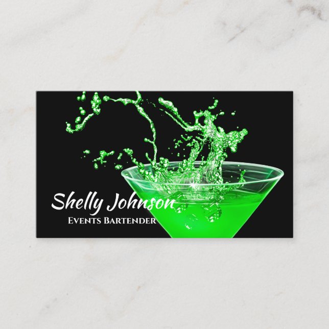 Carte De Visite Bartender et évènements Neon Green Splash (Devant)