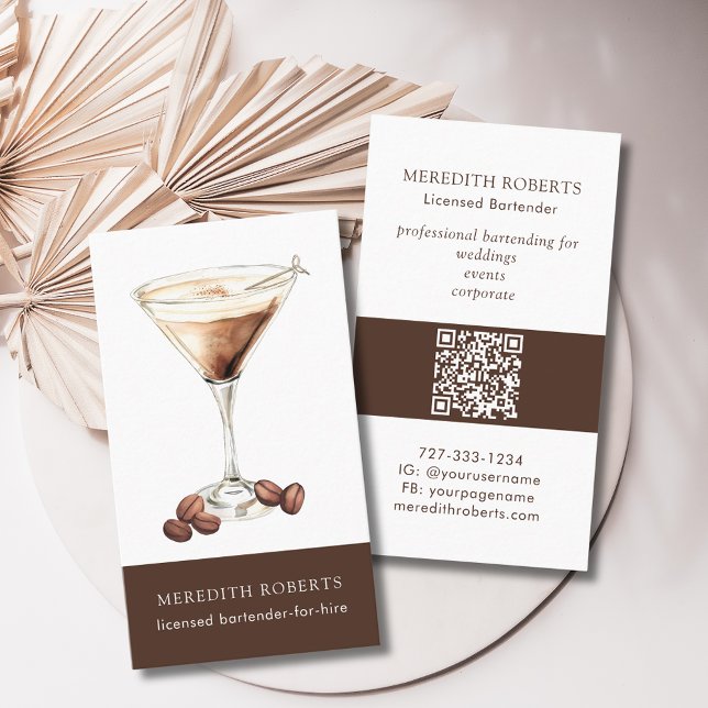 Carte De Visite Bartender for Hire Espresso Martini Cocktail (Bartender for Hire Espresso Martini Cocktail Theme Business Card)