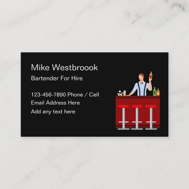 Carte De Visite Bartender For Hire Modern Design (Devant)