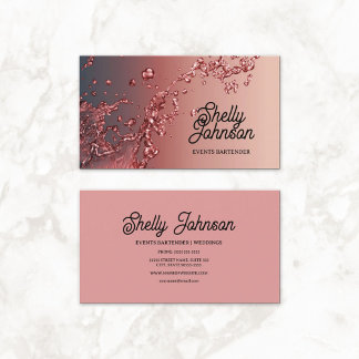 Carte De Visite Bartender Mariage Événements Élégant Red Splash