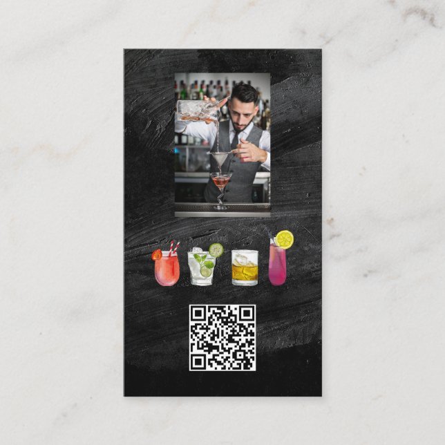 Carte De Visite Bartender Mixage de boissons | Code QR (Devant)
