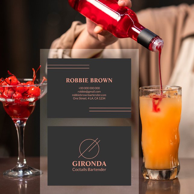 Carte De Visite Bartender noir rose simple Typographie (Créateur téléchargé)