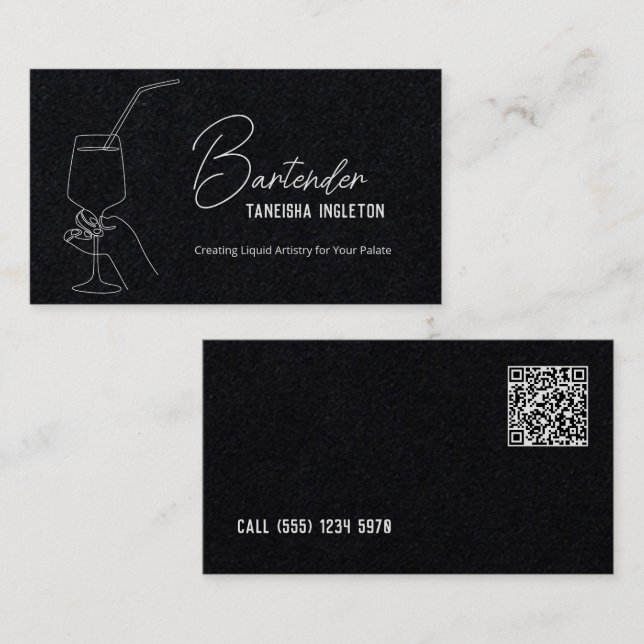 Carte De Visite Bartender professionnel personnalisé QR Premium (Devant / Derrière)