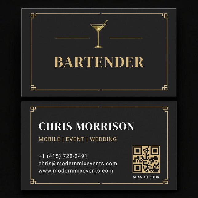 Carte De Visite Bartender QR Code Professional (Créateur téléchargé)
