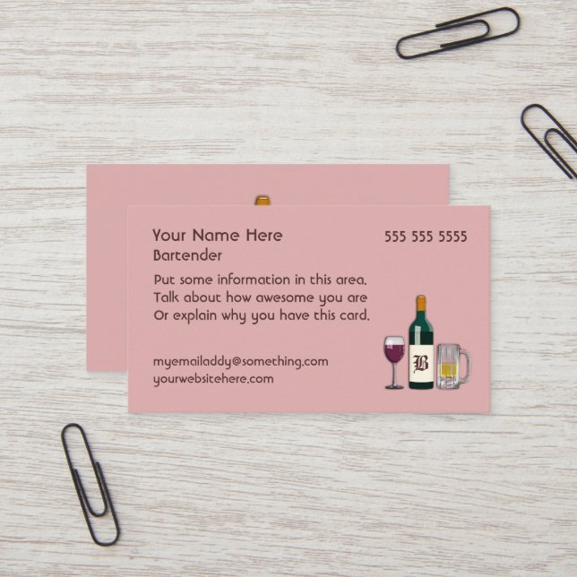 Carte De Visite Bartender rose (Devant/Arrière en situation)