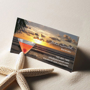 Carte De Visite Bartender Tropical Sunset Beach Cocktail