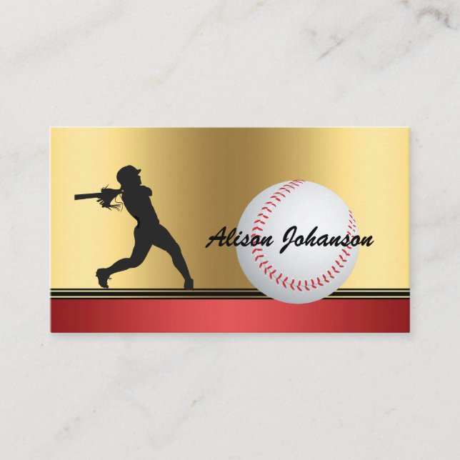 Carte De Visite Baseball accent avec silhouette féminine Baseball  (Devant)