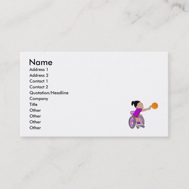Carte De Visite Basket-ball pourpre de fille de fauteuil roulant (Devant)