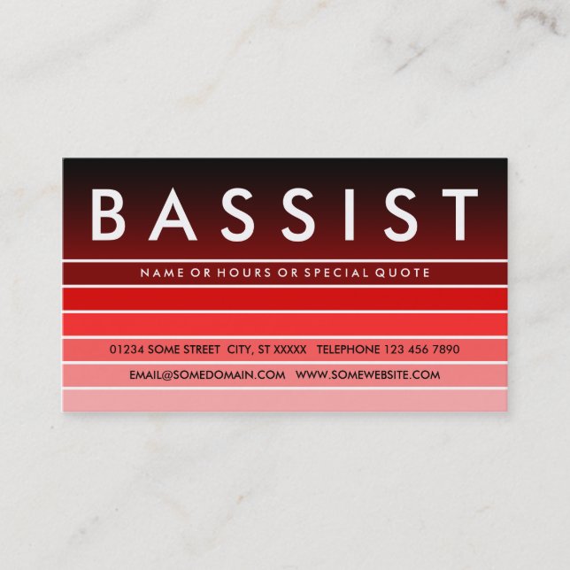 Carte De Visite BASSISTE à nuance rouge (Devant)