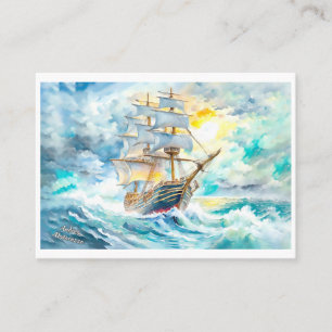 Carte De Visite Bateau à voile antique dans la tempête