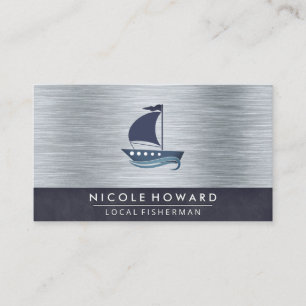 Carte De Visite Bateau à voile   Arrière - plan de texture métalli