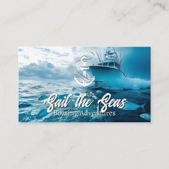 Carte De Visite Bateau de pêche en mer | Logo d'ancre (Devant)