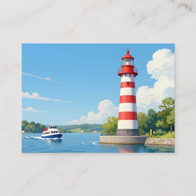 Carte De Visite Bateau près d'un phare (Devant)