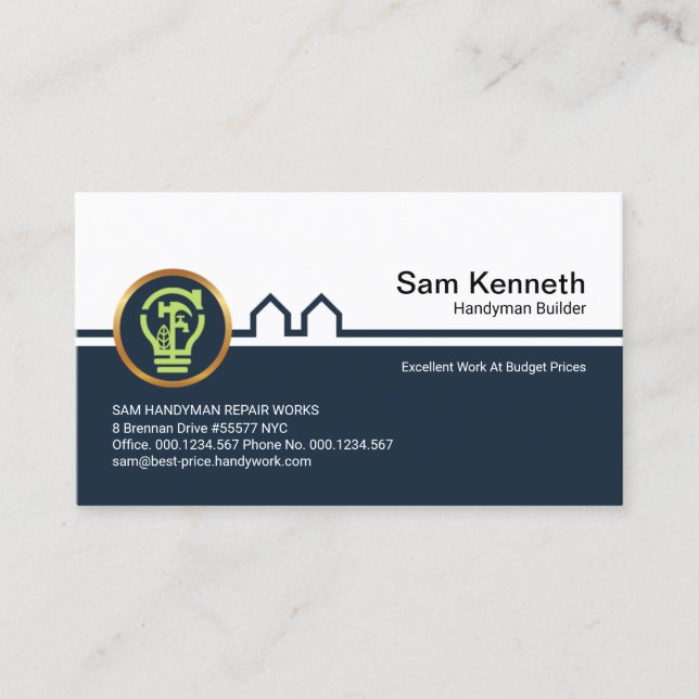 Carte De Visite Bâtiment Bleu Réparations résidentielles en ampoul (Devant)