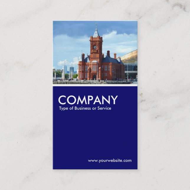 Carte De Visite Bâtiment Pierhead, baie Cardiff - Deep Navy Blue (Devant)