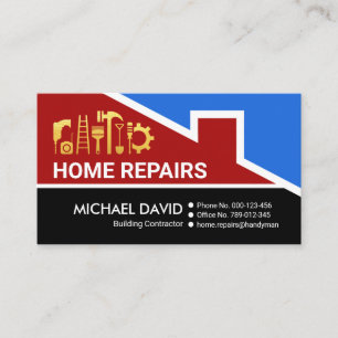 Carte De Visite Bâtiment Red Roof Gold Outils de construction