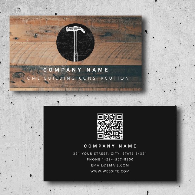 Carte De Visite Bâtiment rustique en marteau de bois Construction (Rustic Wood Hammer Home Building Construction Business Card)