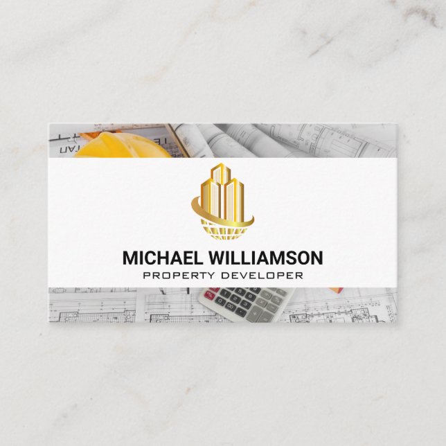 Carte De Visite Bâtiments de gratte-ciel Gold | Plan directeur (Devant)