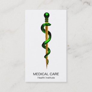 Carte De Visite Bâton d'or vert de plantes de l'Asclepius Médicale