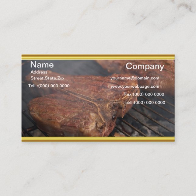 Carte De Visite BBQ steaks sur le grill avec fumée (Devant)