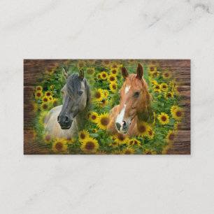 Carte De Visite Beau cheval dans le champ de tournesols