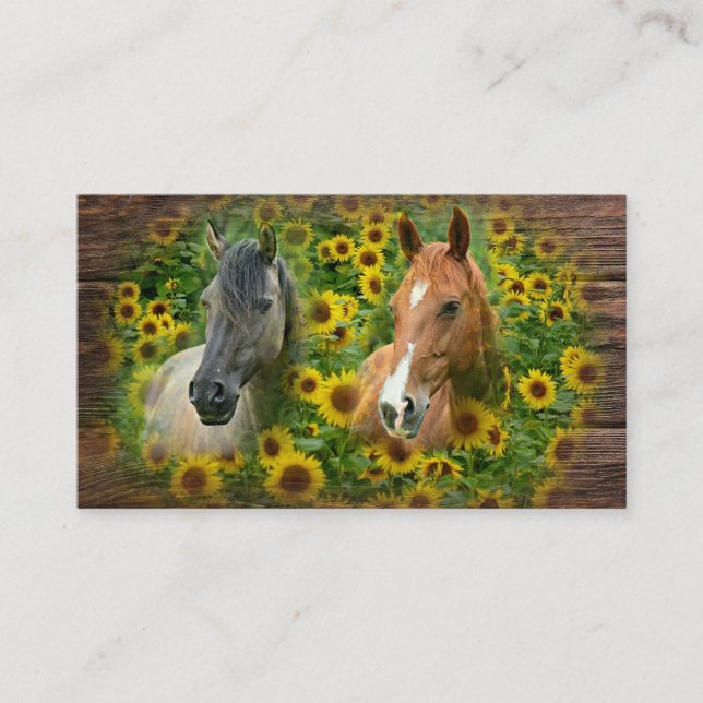 Carte De Visite Beau cheval dans le champ de tournesols (Devant)