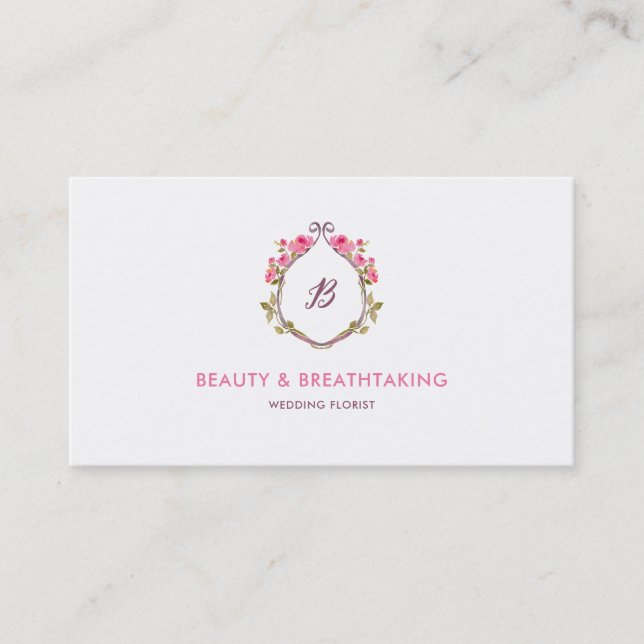 Carte De Visite Beau Chic Rose Crest Frame Monogramme (Devant)