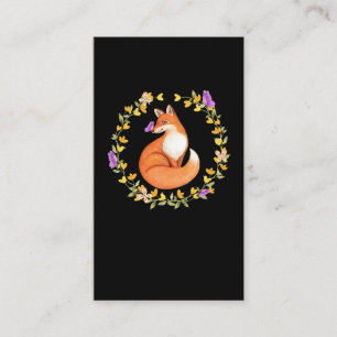 Carte De Visite Beau Fox Floral Wreath Papillon mou