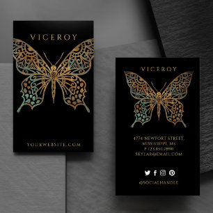 Carte De Visite Beau logo orné de papillon décoratif noir