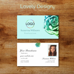 Carte De Visite Beau Rose sur Turquoise blanc clair avec logo phot