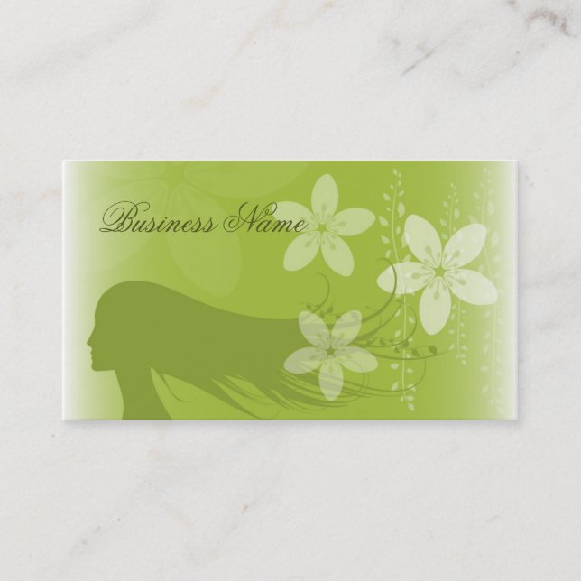 Carte De Visite Beau vert de silhouette de fille (Devant)