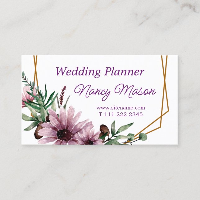 Carte De Visite Beau Wedding planner de fleurs de violet (Devant)