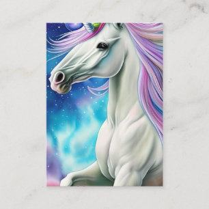 Carte De Visite Beau Whimsical Cheval Unicorne Blanc avec Flowi