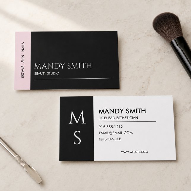 Carte De Visite Beauté de salon rose et noir moderne  (Modern Pink and Black Salon Beauty Business Card)