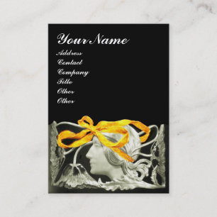 CARTE DE VISITE BEAUTÉ ÉLÉGANTE /LADY AVEC BOW JAUNE D'OR.FLEURS
