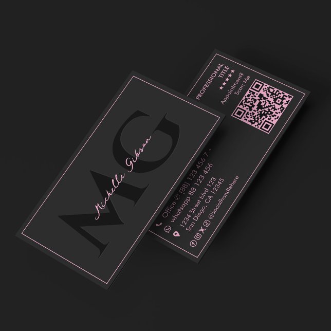 Carte De Visite Beauté Esthétique Initiales Féminines Rose Noir (Aesthetic Beauty Feminine Initials Pink Black Business Card
)