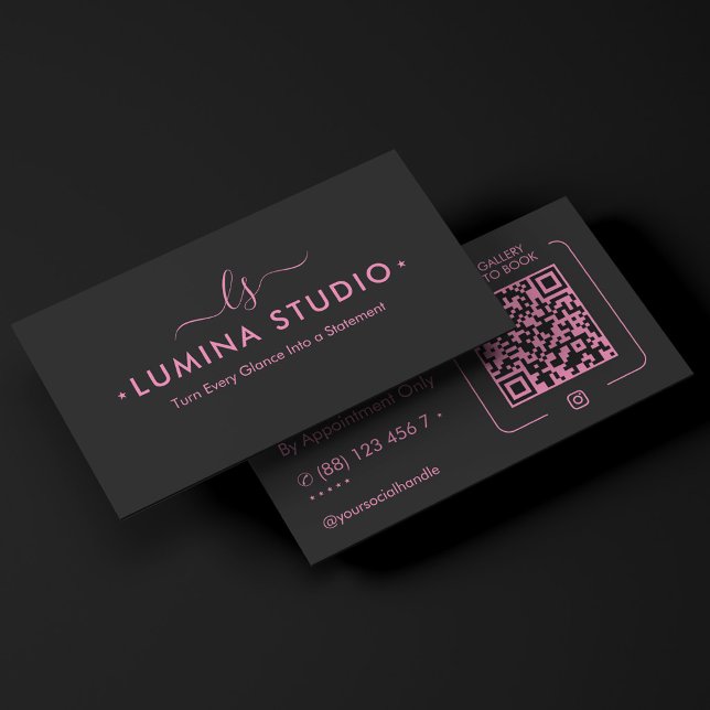 Carte De Visite Beauté Esthétique Monogramme Professionnel Rose No (Aesthetic Beauty Monogram Nail Tech Pink Black Business Card
)