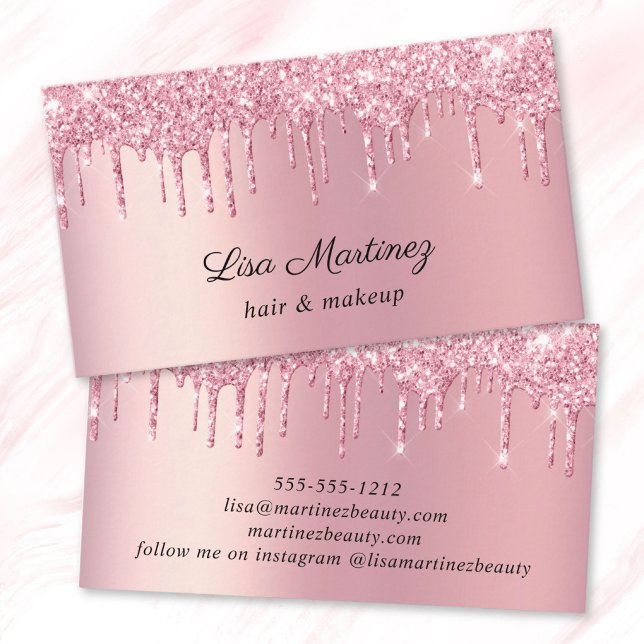 Carte De Visite Beauté Paillettes Roses (Pink Glitter Beauty Business Card)