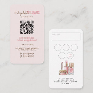 Carte De Visite Beauté rose pâle esthétique QR Code Loyauté &