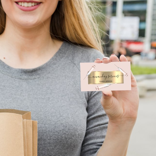 Carte De Visite Beauty Cosmetologist Syringe Botox B12 QRCode Rose (Créateur téléchargé)