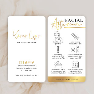 Carte De Visite Beauty Facial Aftercare Guide Logo Blanc & Or