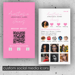 Carte De Visite Beauty Influencer Social Media QR Code Rose