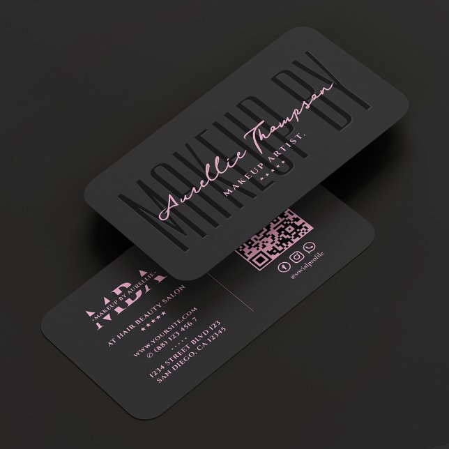 Carte De Visite Beauty Salon Maquillage Artiste Élégant Rose Noir (Beauty Salon Makeup Artist Elegant Black Pink Business Card
)