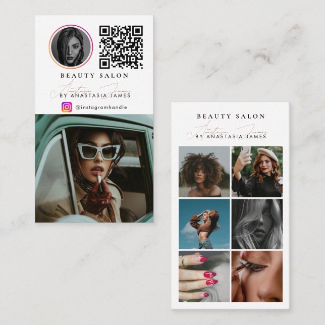 Carte De Visite Beauty Salon Photo Feed Social Media QR Code (Devant / Derrière)