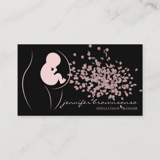 Carte De Visite Bébé Coach de Naissance Doula Noir Enceinte (Devant)