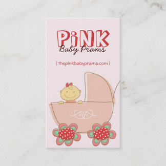 Carte De Visite Bébé mignon Cartoon fille dans Pram rose moderne