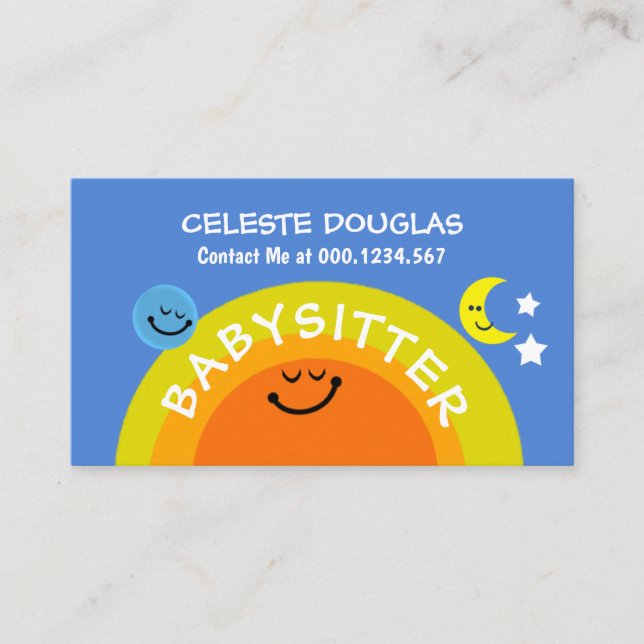 Carte De Visite Bébé mignon de la Terre Lune commence Babysitter (Devant)