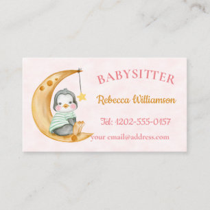 Carte De Visite Bébé mignon Penguin Lune rose