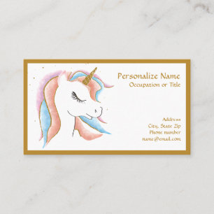 Carte De Visite Bébé mignon Unicorn Pastel Rose Bleu Or Corne