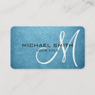 Carte De Visite Bébé Monogram Bleu Aspect Cuir